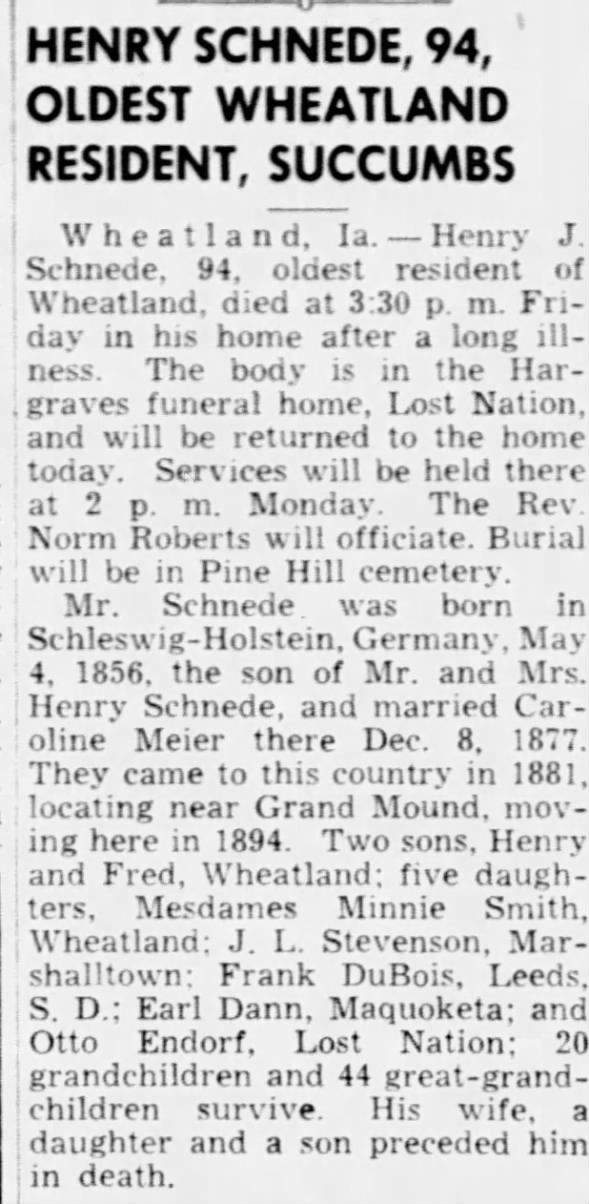 Obituary for Henry J. SCHNEDE (Aged 94)